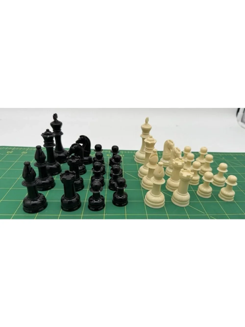 Plastic Chess Pieces Complete Set 32 Pieces Hollow Beige & White